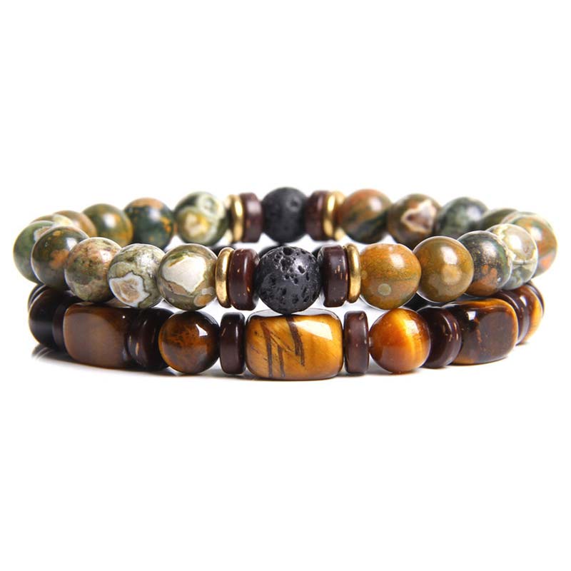 Bracelet de perles œil de tigre en cristal de guérison en Buddha Stones 2 pièces