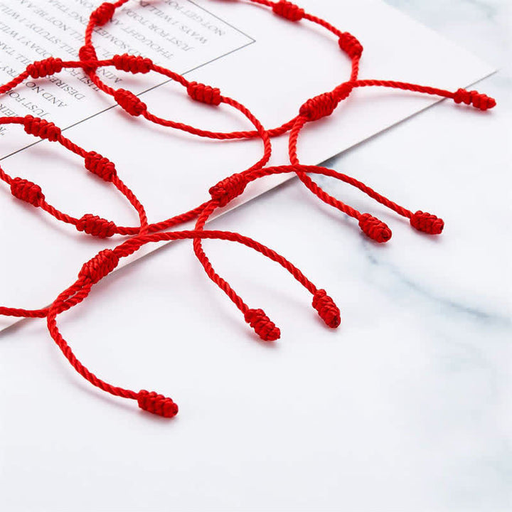 Bracelet de protection en corde rouge à sept nœuds contre le mauvais œil, 4 pièces, Buddha Stones