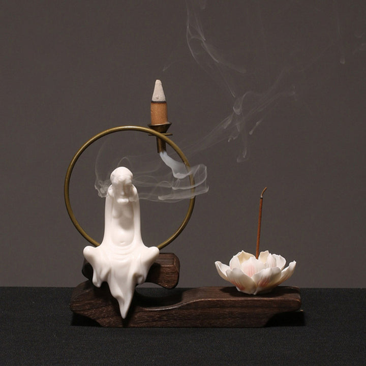 Brûleur d'encens en céramique avec Buddha Stones et lotus pour la guérison et la méditation