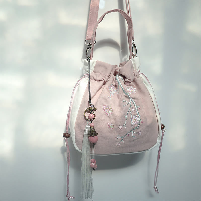 Sac à main en toile brodé à la main avec Buddha Stones et fleurs - Fleur rose et blanche 20*20cm - image 48