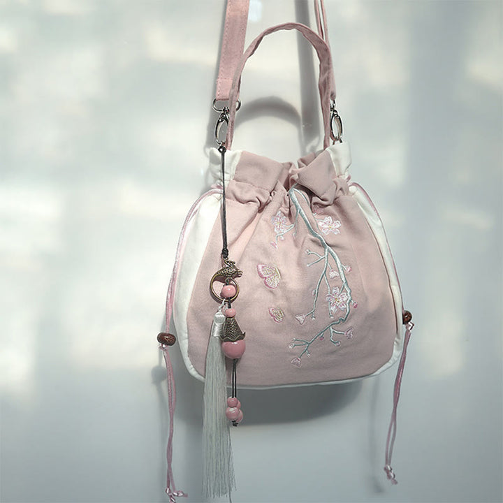 Sac à main en toile brodé à la main avec Buddha Stones et fleurs - Fleur rose et blanche 20*20cm - image 48