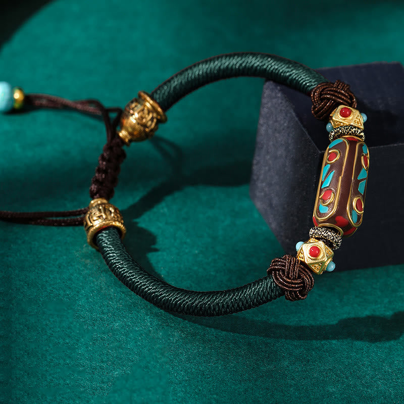 Bracelet tressé en turquoise tibétain fait main avec Buddha Stones Om Mani Padme Hum