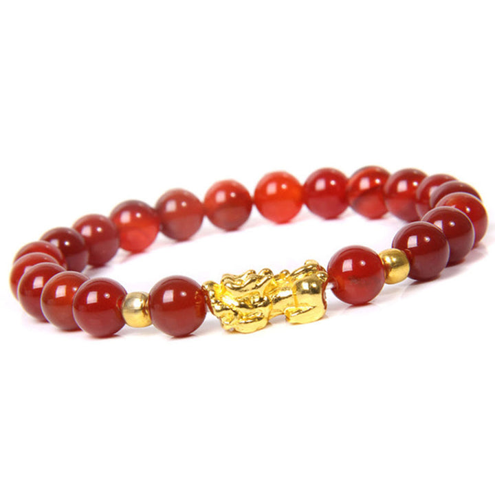 Bracelet Feng Shui en obsidienne Pixiu porte-bonheur Buddha Stones - Agate rouge (Tour de poignet : 15-16 cm) - image 2