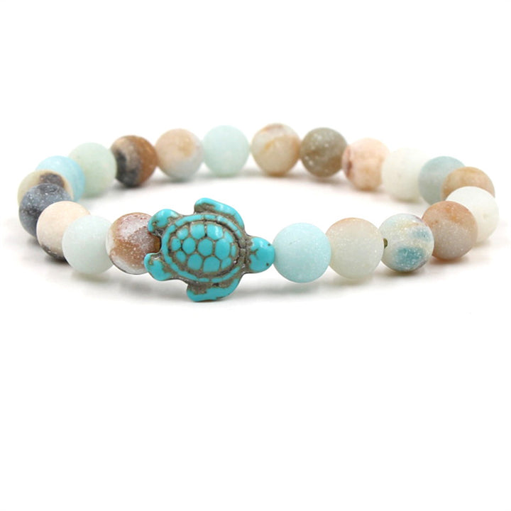 Bracelet de bénédiction en pierre naturelle de Buddha Stones avec tortue de mer turquoise