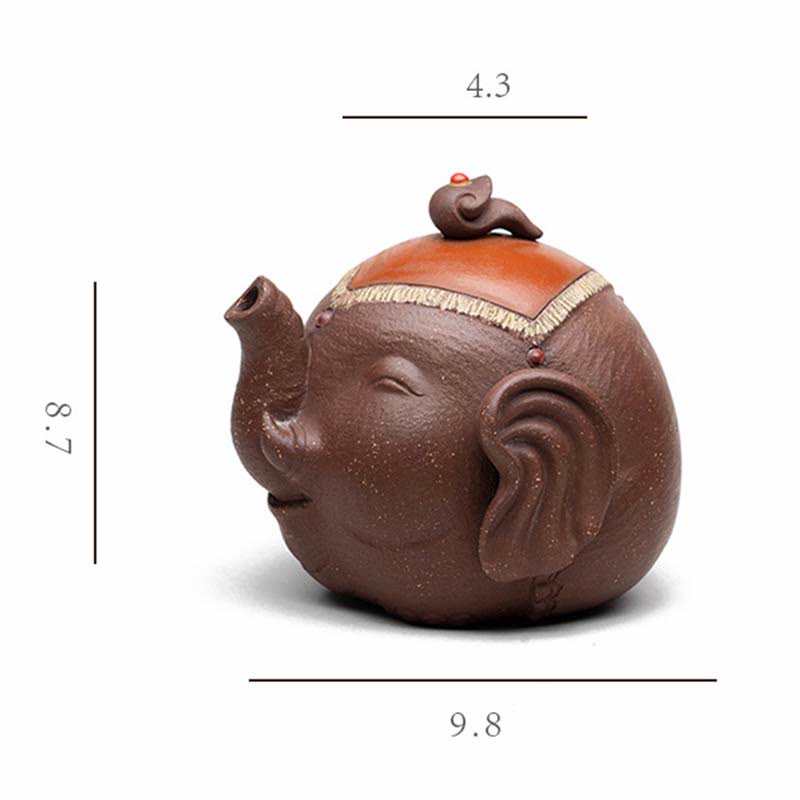 Théière en céramique et argile violette avec Buddha Stones et éléphant mignon et nuages de bon augure