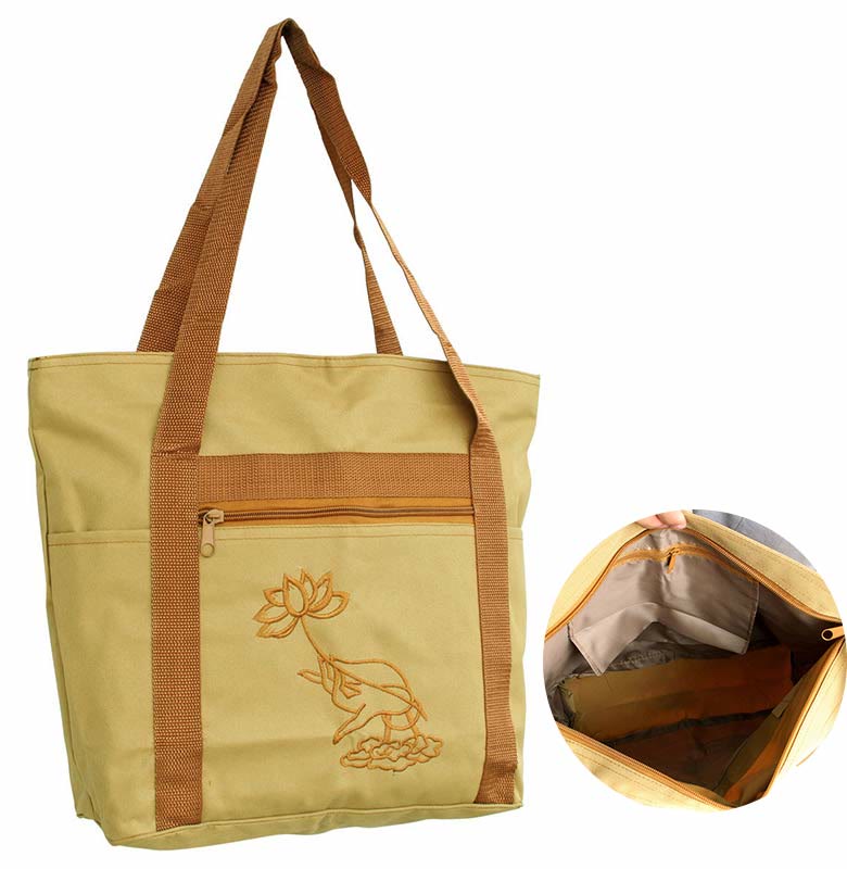 Sac fourre-tout en toile avec motif de broderie Lotus et pratique spirituelle