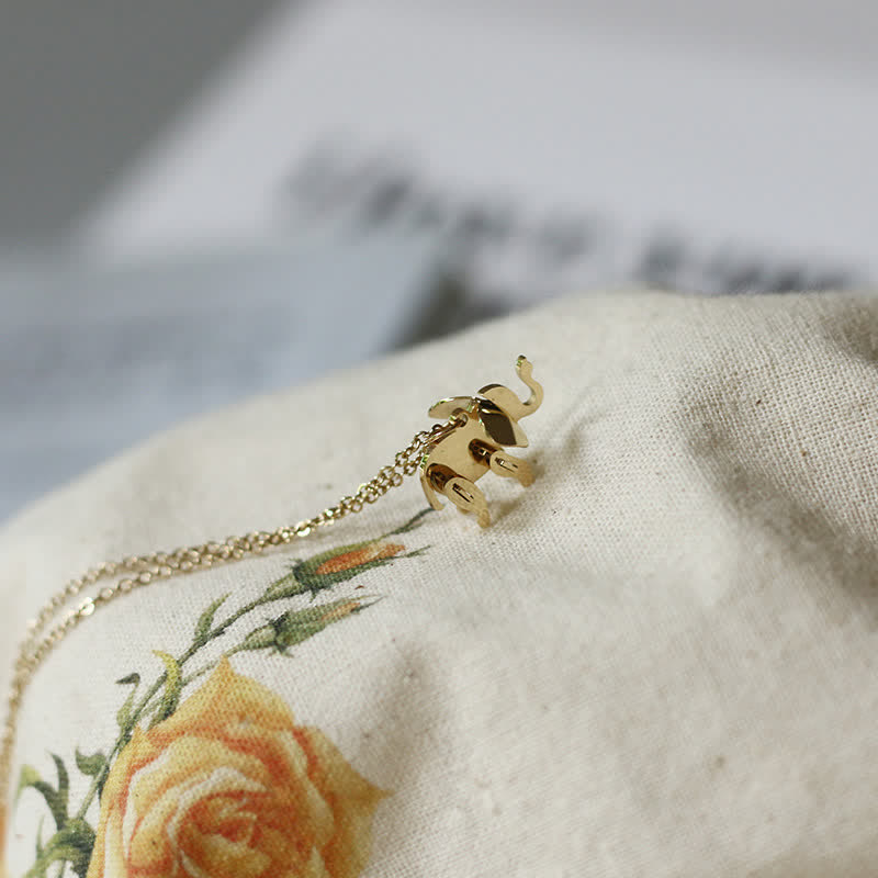 Collier porte-bonheur en acier titane avec pendentif éléphant