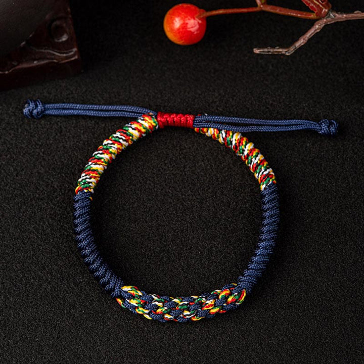 Bracelet tressé porte-bonheur en Buddha Stones tibétaines fait à la main avec nœud King Kong coloré