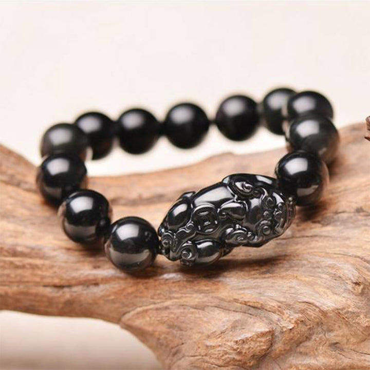 Bracelet de richesse en obsidienne FengShui PiXiu Buddha Stones