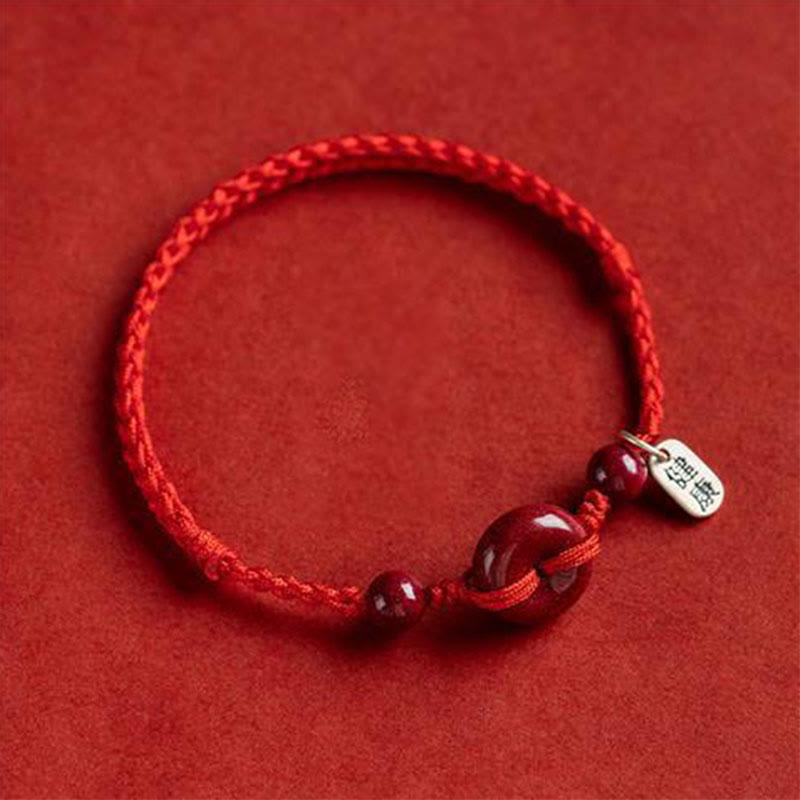 Bracelet de cheville en corde de bénédiction avec breloque en cinabre faite à la main en Buddha Stones
