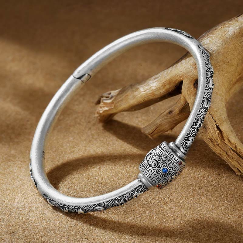 Bracelet de créativité gravé en argent sterling 990 Buddha Stones et nuages ​​de bon augure tibétains Om Mani Padme Hum - image 7