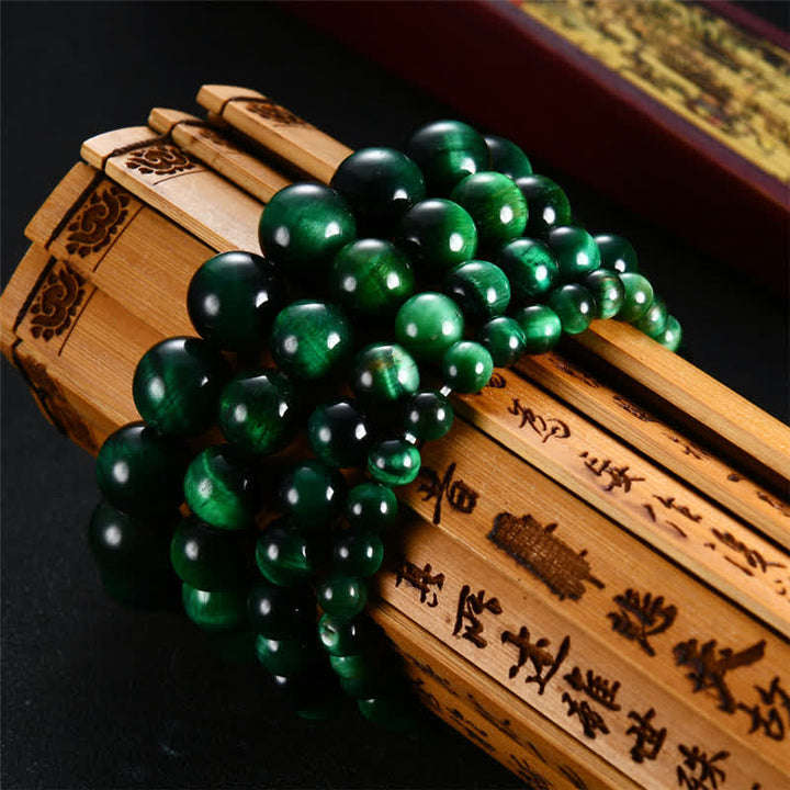 Bracelet de force en œil de tigre vert naturel Buddha Stones