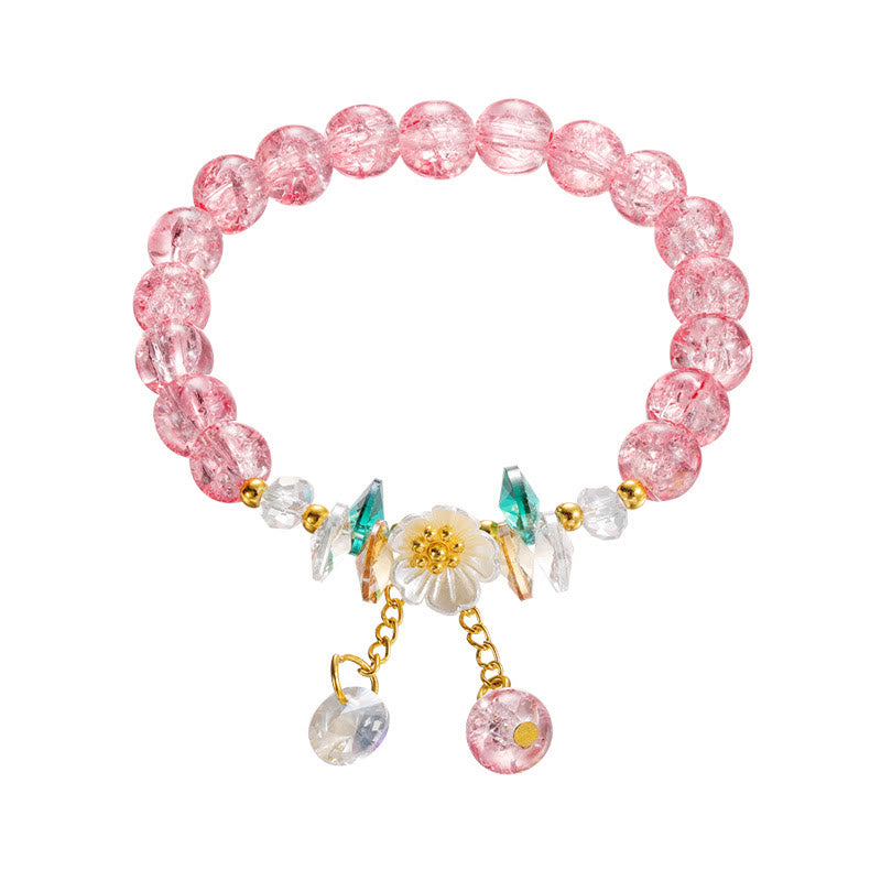 Bracelet en perles de verre à breloques en forme de fleur Buddha Stones au design simple
