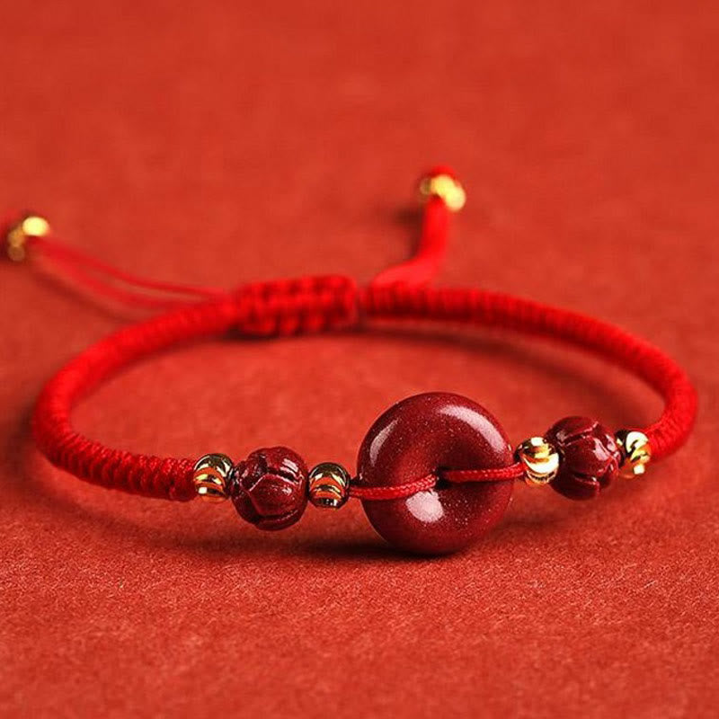 Bracelet tressé avec boucle de paix et bénédiction en Buddha Stones fait à la main en cinabre et lotus - Rouge (tour de poignet 14-18 cm) - image 10
