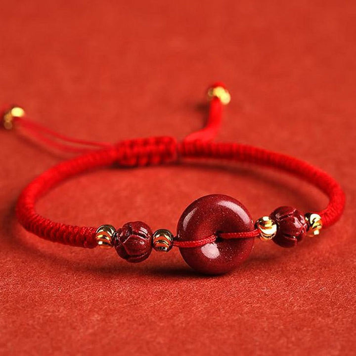 Bracelet tressé avec boucle de paix et bénédiction en Buddha Stones fait à la main en cinabre et lotus - Rouge (tour de poignet 14-18 cm) - image 10