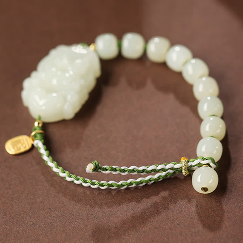 Bracelet porte-bonheur en argent sterling 925 avec jade Hetian et signe du zodiaque chinois