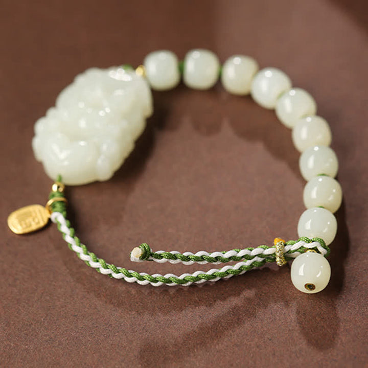 Bracelet porte-bonheur en argent sterling 925 avec jade Hetian et signe du zodiaque chinois