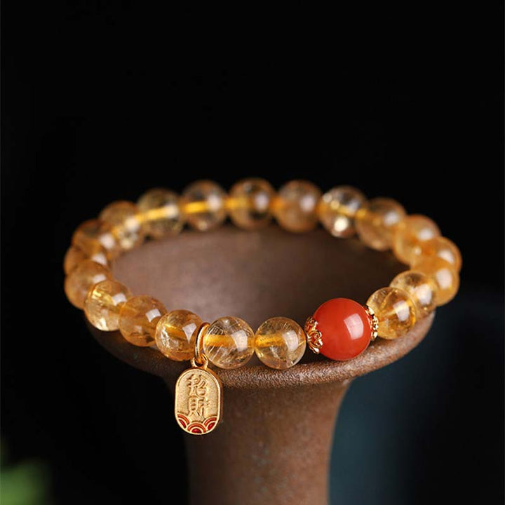 Bracelet porte-bonheur en Buddha Stones, citrine, agate rouge