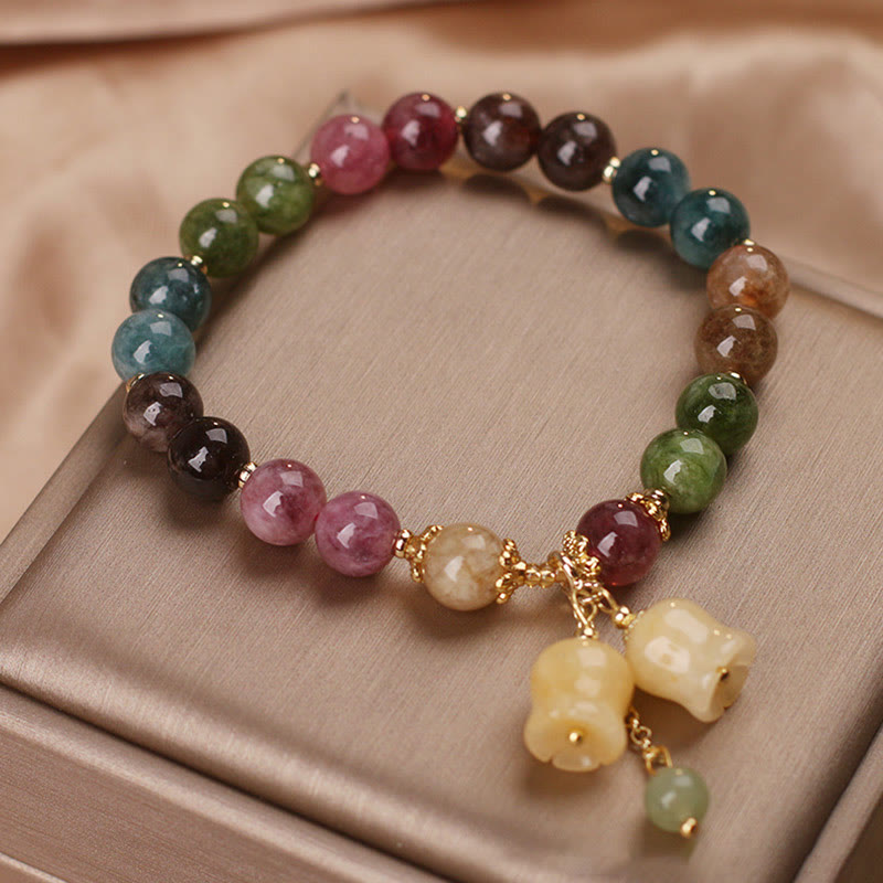Bracelet d'amour en perles de fleur de tourmaline colorée naturelle Buddha Stones