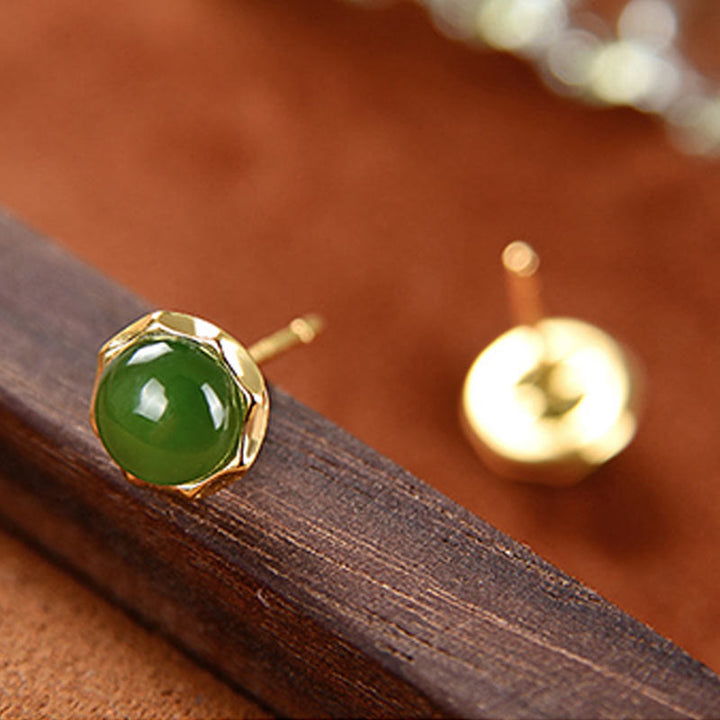 Buddha Stones à tige en argent sterling 925 plaqué or avec perles de jade cyan Hetian naturelles - image 4