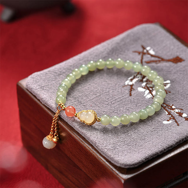Bracelet porte-bonheur en argent sterling 925 avec calebasse en jade Hetian et lotus