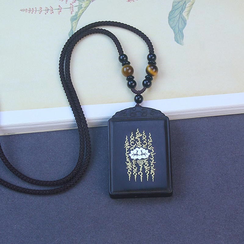 Collier pendentif calme en bois d'ébène incrusté de lotus en argent sterling 999 Buddha Stones - image 2