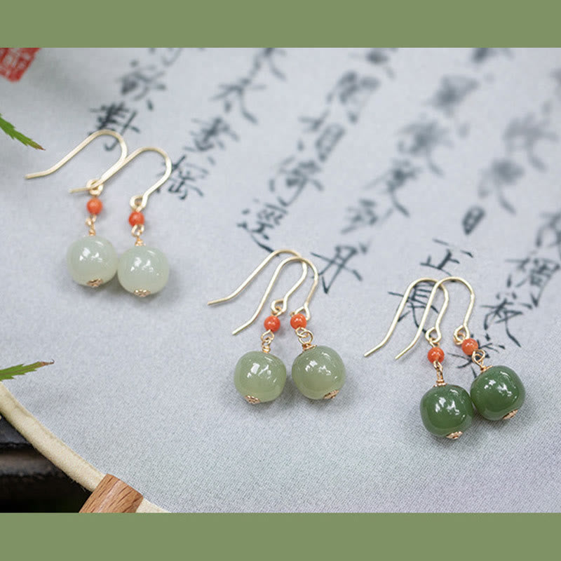 Boucles d'oreilles pendantes porte-bonheur en jade rouge Hetian plaqué or 14 carats et argent sterling 925 avec Buddha Stones - image 17