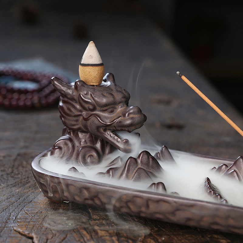 Brûleur d'encens en céramique Buddha Stones Dragon Mountain Strength Décoration
