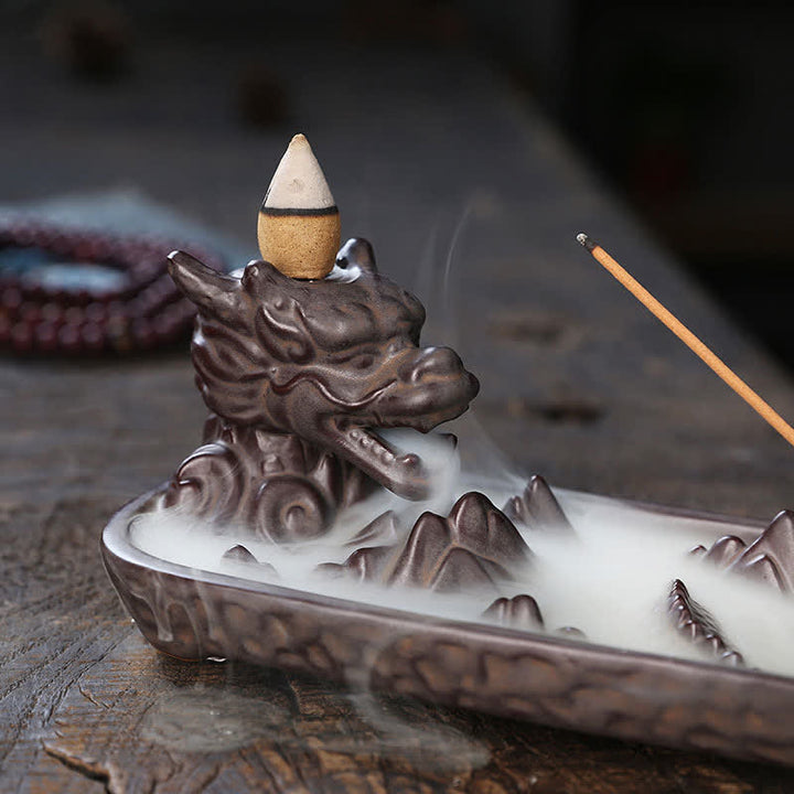 Brûleur d'encens en céramique Buddha Stones Dragon Mountain Strength Décoration
