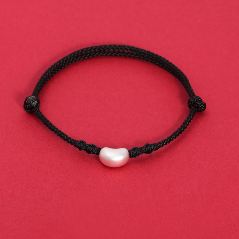 Bracelet tressé fait main en argent sterling 999 avec motif de haricot et Buddha Stones