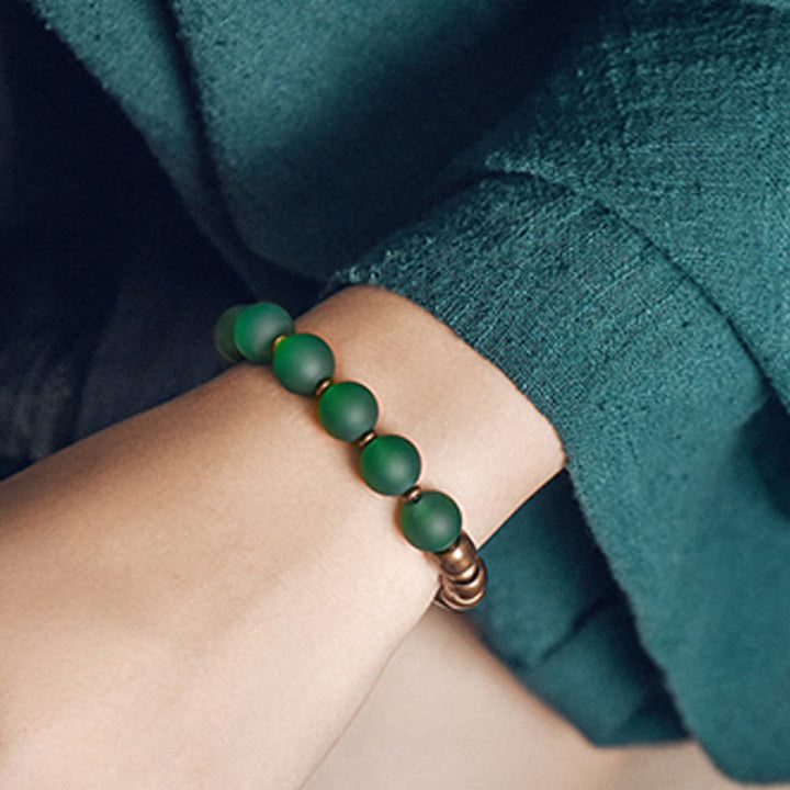 Bracelet tibétain en agate rouge et agate verte en cuivre pour la confiance et la fortune
