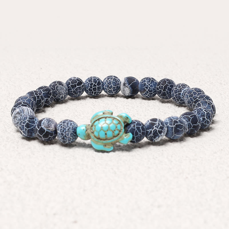 Bracelet de bénédiction en pierre naturelle de Buddha Stones avec tortue de mer turquoise