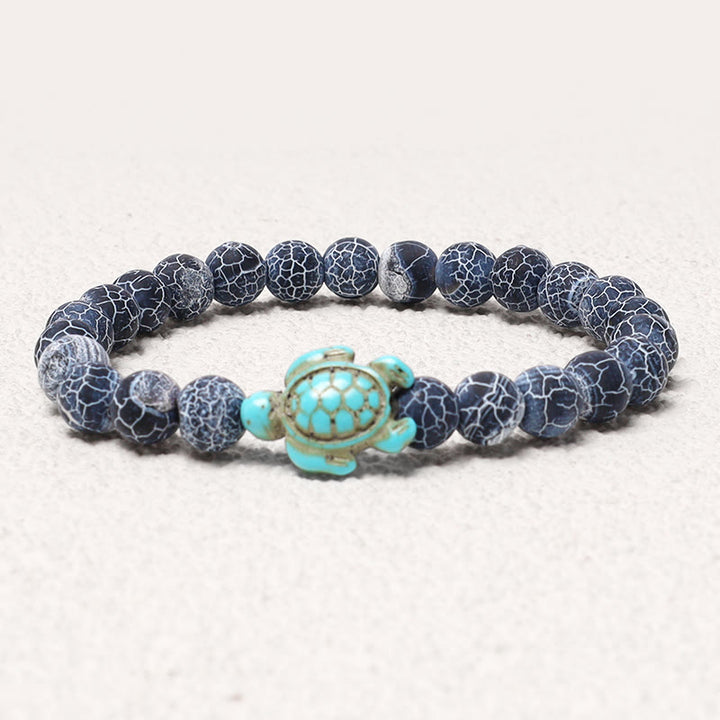 Bracelet de bénédiction en pierre naturelle de Buddha Stones avec tortue de mer turquoise