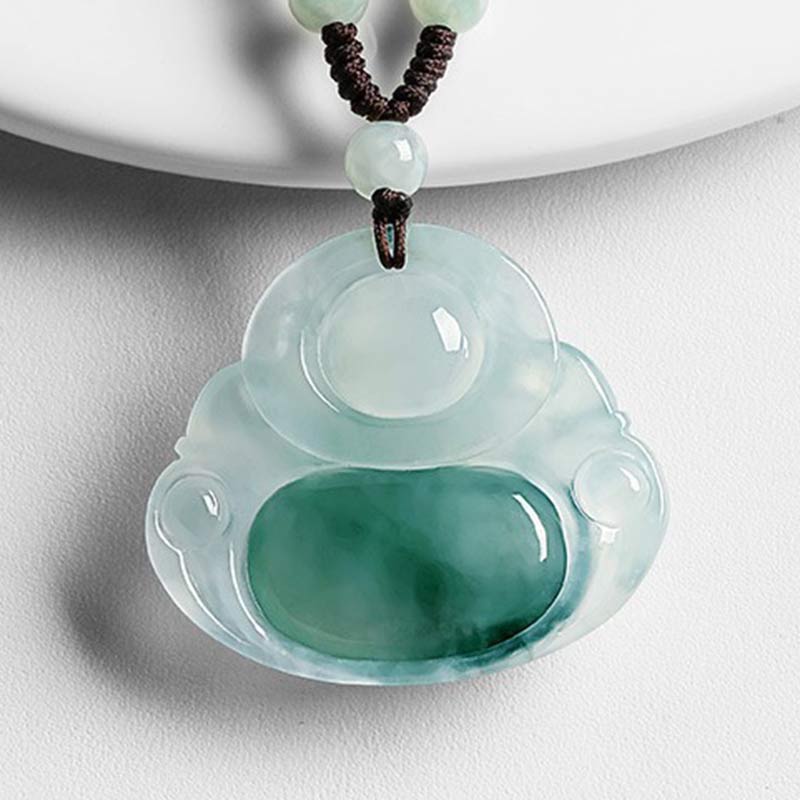 Collier pendentif porte-bonheur en jade cyan avec Buddha Stones