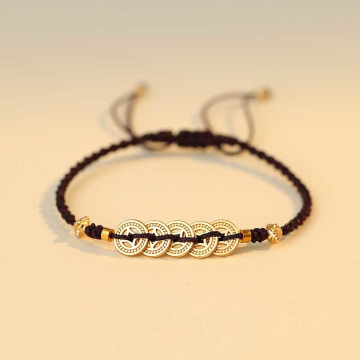 Bracelet tressé en cuivre avec Buddha Stones et pièce de monnaie, arbre de la fortune, chance et force