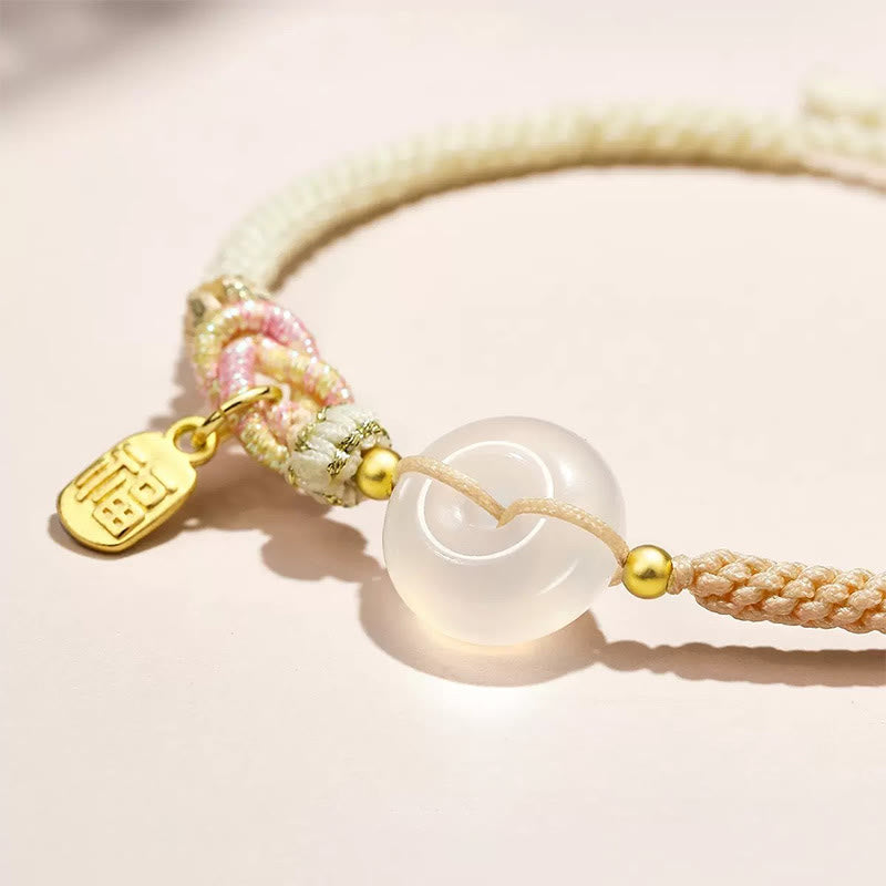 Bracelet en fil tissé fait main en agate blanche avec Buddha Stones et boucle de paix, protection, bonheur et chance