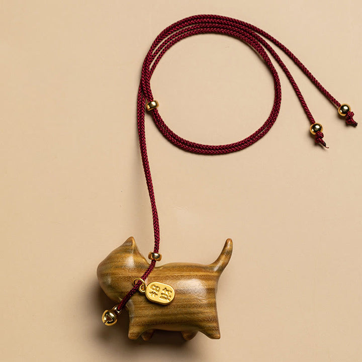 Buddha Stones d'ébène Bois de santal vert Chat porte-bonheur Fu Personnage Cloche de fortune porte-bonheur Décoration suspendue pour voiture - Bois de santal vert (Cure♥Positif) - image 9