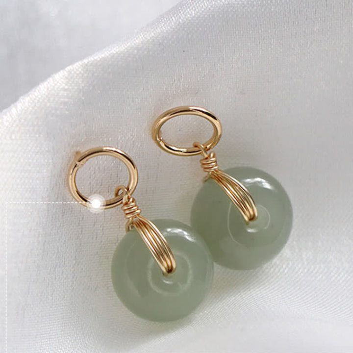 Boucles d'oreilles pendantes en jade avec Buddha Stones rondes et boucle de paix