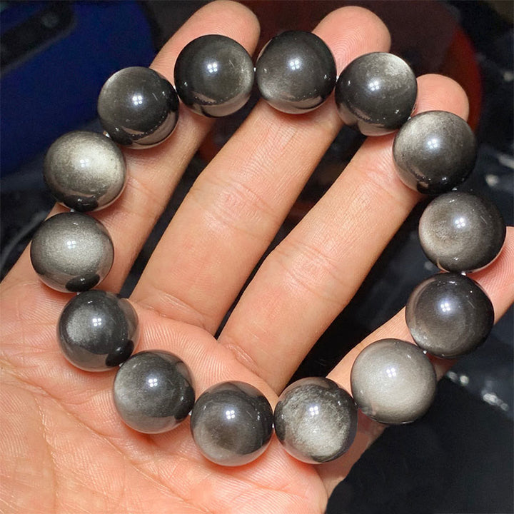 Bracelet de protection apaisant en obsidienne naturelle argentée de Buddha Stones
