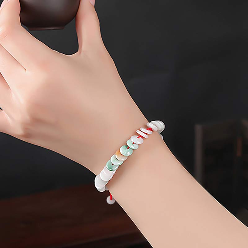 Bracelet tissé en fil rouge porte-bonheur en jade rond avec Buddha Stones