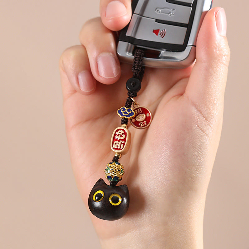 Porte-clés en bois d'ébène avec Buddha Stones, chat porte-bonheur, nuage de bon augure, paix, décoration à suspendre pour téléphone - image 5