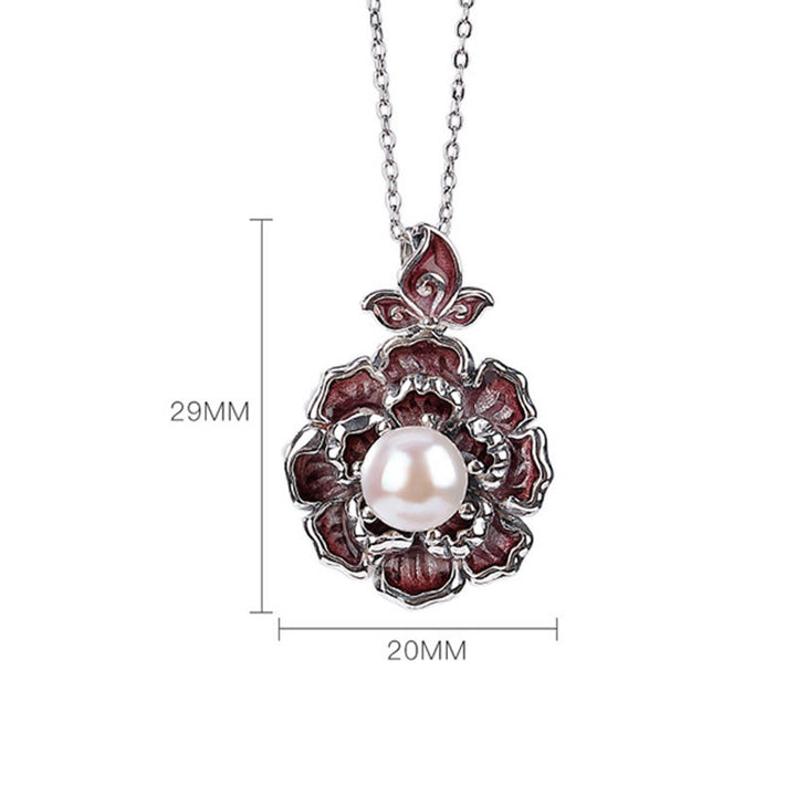 Collier pendentif de guérison en perles de pivoine en argent sterling 999 Buddha Stones
