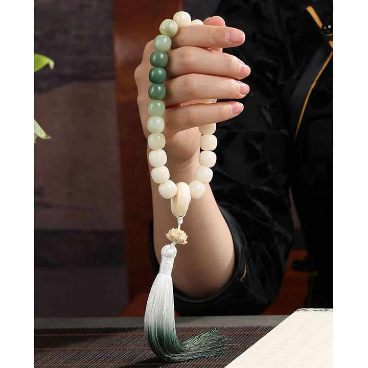 Buddha Stones Dégradé Naturel Graine de Bodhi Fortune Sac d'Argent Sagesse de Lotus Gland Poignet Mala