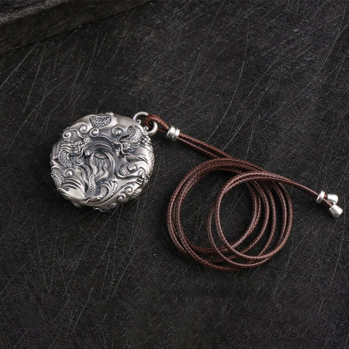 Collier de protection Buddha Stones en argent 999 Neuf dragons jouant avec une perle Pendentif de protection de la chance