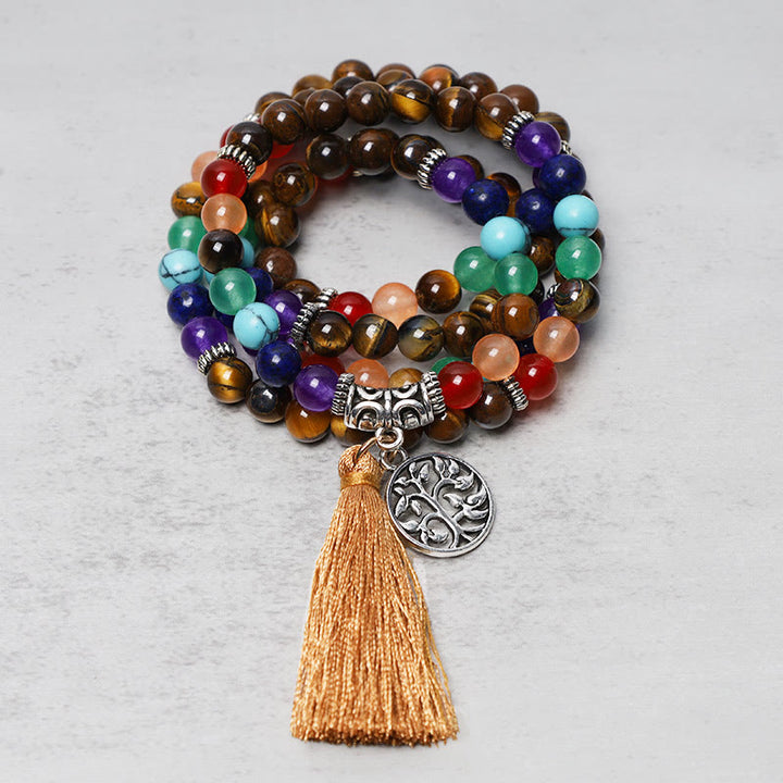 Collier et bracelet multicouches en perles de prière Mala en cristal de guérison et Buddha Stones 108