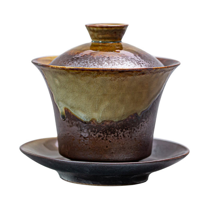 Buddha Stones Vintage Brown Kiln Change Design Porcelaine Céramique Gaiwan Sancai Tasse À Thé Kung Fu Tasse À Thé Et Soucoupe Avec Couvercle