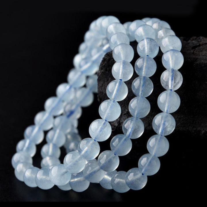 Bracelet de guérison de la paix en aigue-marine naturelle de Buddha Stones