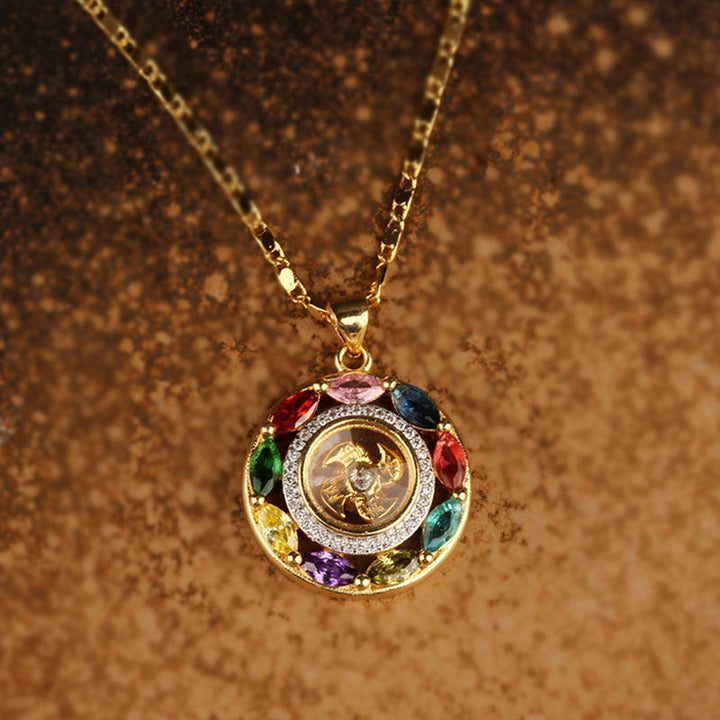 Collier pendentif en Buddha Stones colorées en cuivre et zircon pour la richesse et la chance