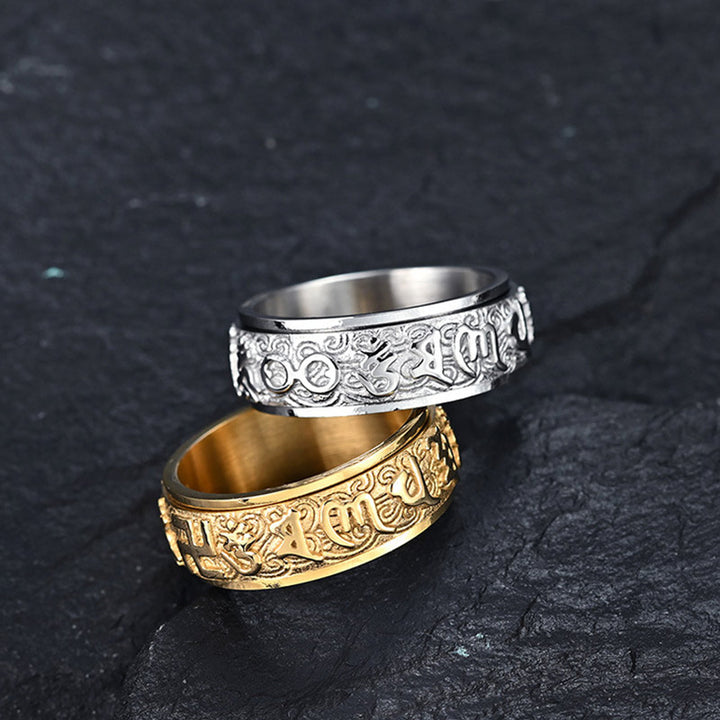 Bague en acier titane Buddha Stones Six True Words Équilibre Calme