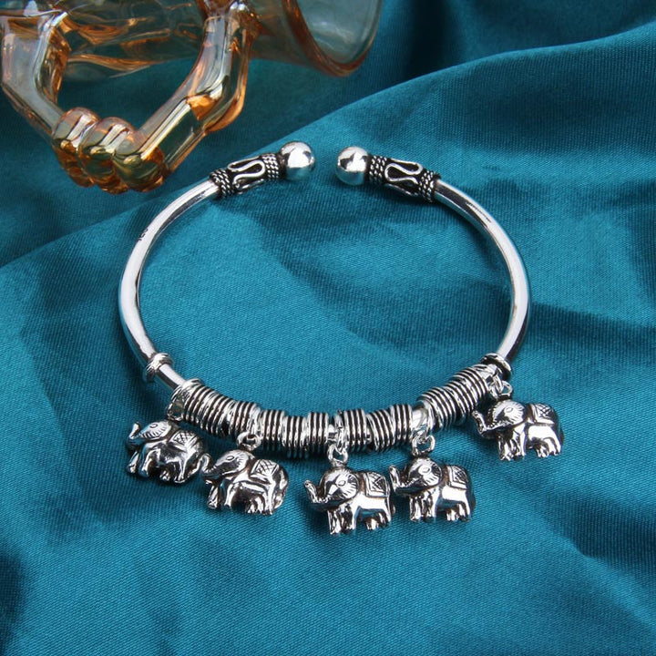 Bracelet jonc en argent sterling 925 avec Buddha Stones et motif éléphant